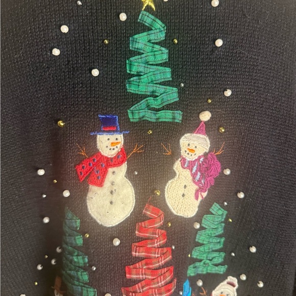 Vintage Festive Black Cardigan with Snowman Design 2X - Picture 2 of 9